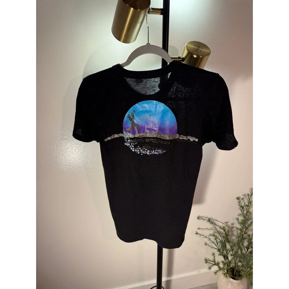 vintage music guitar Tee Black Small‎ USA unique faded flute graphic wierd t - Picture 4 of 5
